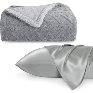 image:imageBedsure Bundle of Satin Pillowcase 20x30 amp 1 Sherpa Cable Blanket 50x60