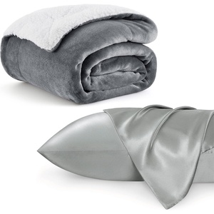 image:imageBedsure Bundle of Satin Pillowcase 20x30 amp 1 Sherpa Fleece Blanket 50x60