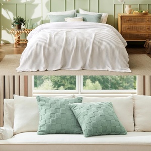 image:imageBedsure Cooling Cotton Waffle King Blanket amp Throw Pillow Covers 18x18 Inch Pack of 2 Green