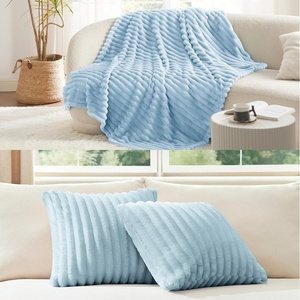 image:imageBedsure Sea Blue Fleece Blanket amp Throw Pillow Covers Sea Blue