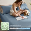 image:imageBedsure 3PCS 100 Organically Grown Bamboo Viscose Fitted Sheet Queen  No Flat Sheet Cooling Fitted Sheet Set for Hot Sleepers Silky Soft PureWoven 18 Deep Pocket with Corner Straps White04  Mineral Blue