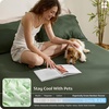 image:imageBedsure 3PCS 100 Organically Grown Bamboo Viscose Fitted Sheet Queen  No Flat Sheet Cooling Fitted Sheet Set for Hot Sleepers Silky Soft PureWoven 18 Deep Pocket with Corner Straps White05  Olive Green