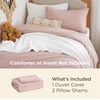 image:imageBedsure Duvet Cover Queen Size with Fitted Sheet  4 Pieces Prewashed Polyester Soft Bedding Set Includes 1 Duvet Cover 90x90 with Zipper Closure 2 Pillow Shams 1 Fitted Sheet Bright White01  Rose Pink No Comforter