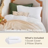 image:imageBedsure Duvet Cover Queen Size with Fitted Sheet  4 Pieces Prewashed Polyester Soft Bedding Set Includes 1 Duvet Cover 90x90 with Zipper Closure 2 Pillow Shams 1 Fitted Sheet Bright White02  Bright White No Comforter