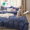 image:imageBedsure Duvet Cover Queen Size with Fitted Sheet  4 Pieces Prewashed Polyester Soft Bedding Set Includes 1 Duvet Cover 90x90 with Zipper Closure 2 Pillow Shams 1 Fitted Sheet Bright White05  Navy No Comforter