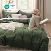 image:imageBedsure Duvet Cover Queen Size with Fitted Sheet  4 Pieces Prewashed Polyester Soft Bedding Set Includes 1 Duvet Cover 90x90 with Zipper Closure 2 Pillow Shams 1 Fitted Sheet Bright White01  Olive Green No Comforter