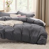 image:imageBedsure Duvet Cover Queen Size with Fitted Sheet  4 Pieces Prewashed Polyester Soft Bedding Set Includes 1 Duvet Cover 90x90 with Zipper Closure 2 Pillow Shams 1 Fitted Sheet Bright White04  Dark Grey No Comforter