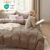 image:imageBedsure Duvet Cover Queen Size with Fitted Sheet  4 Pieces Prewashed Polyester Soft Bedding Set Includes 1 Duvet Cover 90x90 with Zipper Closure 2 Pillow Shams 1 Fitted Sheet Bright White02  Brown No Comforter