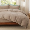 image:imageBedsure Duvet Cover Queen Size with Fitted Sheet  4 Pieces Prewashed Polyester Soft Bedding Set Includes 1 Duvet Cover 90x90 with Zipper Closure 2 Pillow Shams 1 Fitted Sheet Bright White02  Light Brown No Comforter
