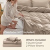 image:imageBedsure Duvet Cover Queen Size with Fitted Sheet  4 Pieces Prewashed Polyester Soft Bedding Set Includes 1 Duvet Cover 90x90 with Zipper Closure 2 Pillow Shams 1 Fitted Sheet Bright White02  Light Brown No Comforter