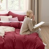 image:imageBedsure Duvet Cover Queen Size with Fitted Sheet  4 Pieces Prewashed Polyester Soft Bedding Set Includes 1 Duvet Cover 90x90 with Zipper Closure 2 Pillow Shams 1 Fitted Sheet Bright White22  Red No Comforter