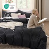 image:imageBedsure Duvet Cover Queen Size with Fitted Sheet  4 Pieces Prewashed Polyester Soft Bedding Set Includes 1 Duvet Cover 90x90 with Zipper Closure 2 Pillow Shams 1 Fitted Sheet Bright White01  Black No Comforter
