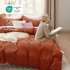 image:imageBedsure Duvet Cover Queen Size with Fitted Sheet  4 Pieces Prewashed Polyester Soft Bedding Set Includes 1 Duvet Cover 90x90 with Zipper Closure 2 Pillow Shams 1 Fitted Sheet Bright White08  Terracotta No Comforter