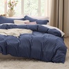 image:imageBedsure Duvet Cover Queen Size with Fitted Sheet  4 Pieces Prewashed Polyester Soft Bedding Set Includes 1 Duvet Cover 90x90 with Zipper Closure 2 Pillow Shams 1 Fitted Sheet Bright White05  Navy No Comforter