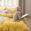image:imageBedsure Duvet Cover Queen Size with Fitted Sheet  4 Pieces Prewashed Polyester Soft Bedding Set Includes 1 Duvet Cover 90x90 with Zipper Closure 2 Pillow Shams 1 Fitted Sheet Bright White08  Mustard Yellow No Comforter