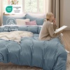 image:imageBedsure Duvet Cover Queen Size with Fitted Sheet  4 Pieces Prewashed Polyester Soft Bedding Set Includes 1 Duvet Cover 90x90 with Zipper Closure 2 Pillow Shams 1 Fitted Sheet Bright White05  Dusty Blue No Comforter