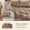 image:imageBedsure Duvet Cover Queen Size with Fitted Sheet  4 Pieces Prewashed Polyester Soft Bedding Set Includes 1 Duvet Cover 90x90 with Zipper Closure 2 Pillow Shams 1 Fitted Sheet Bright White02  Brown No Comforter