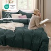 image:imageBedsure Duvet Cover Queen Size with Fitted Sheet  4 Pieces Prewashed Polyester Soft Bedding Set Includes 1 Duvet Cover 90x90 with Zipper Closure 2 Pillow Shams 1 Fitted Sheet Bright White01  Forest Green No Comforter