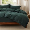 image:imageBedsure Duvet Cover Queen Size with Fitted Sheet  4 Pieces Prewashed Polyester Soft Bedding Set Includes 1 Duvet Cover 90x90 with Zipper Closure 2 Pillow Shams 1 Fitted Sheet Bright White01  Forest Green No Comforter