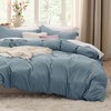 image:imageBedsure Duvet Cover Queen Size with Fitted Sheet  4 Pieces Prewashed Polyester Soft Bedding Set Includes 1 Duvet Cover 90x90 with Zipper Closure 2 Pillow Shams 1 Fitted Sheet Bright White05  Dusty Blue No Comforter