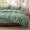 image:imageBedsure Duvet Cover Queen Size with Fitted Sheet  4 Pieces Prewashed Polyester Soft Bedding Set Includes 1 Duvet Cover 90x90 with Zipper Closure 2 Pillow Shams 1 Fitted Sheet Bright White03  Sage Green No Comforter