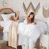 image:imageBedsure Duvet Cover Queen Size with Fitted Sheet  4 Pieces Prewashed Polyester Soft Bedding Set Includes 1 Duvet Cover 90x90 with Zipper Closure 2 Pillow Shams 1 Fitted Sheet Bright White00  White No Comforter