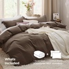 image:imageBedsure Duvet Cover Queen Size with Fitted Sheet  4 Pieces Prewashed Polyester Soft Bedding Set Includes 1 Duvet Cover 90x90 with Zipper Closure 2 Pillow Shams 1 Fitted Sheet Bright White02  Dark Brown No Comforter