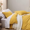 image:imageBedsure Duvet Cover Queen Size with Fitted Sheet  4 Pieces Prewashed Polyester Soft Bedding Set Includes 1 Duvet Cover 90x90 with Zipper Closure 2 Pillow Shams 1 Fitted Sheet Bright White08  Mustard Yellow No Comforter