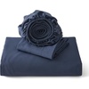 image:imageBedsure Duvet Cover Queen Size with Fitted Sheet  4 Pieces Prewashed Polyester Soft Bedding Set Includes 1 Duvet Cover 90x90 with Zipper Closure 2 Pillow Shams 1 Fitted Sheet Bright White05  Navy No Comforter