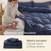 image:imageBedsure Duvet Cover Queen Size with Fitted Sheet  4 Pieces Prewashed Polyester Soft Bedding Set Includes 1 Duvet Cover 90x90 with Zipper Closure 2 Pillow Shams 1 Fitted Sheet Bright White05  Navy No Comforter