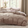 image:imageBedsure Duvet Cover Queen Size with Fitted Sheet  4 Pieces Prewashed Polyester Soft Bedding Set Includes 1 Duvet Cover 90x90 with Zipper Closure 2 Pillow Shams 1 Fitted Sheet Bright White02  Khaki No Comforter