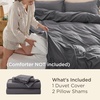 image:imageBedsure Duvet Cover Queen Size with Fitted Sheet  4 Pieces Prewashed Polyester Soft Bedding Set Includes 1 Duvet Cover 90x90 with Zipper Closure 2 Pillow Shams 1 Fitted Sheet Bright White04  Dark Grey No Comforter