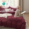 image:imageBedsure Duvet Cover Queen Size with Fitted Sheet  4 Pieces Prewashed Polyester Soft Bedding Set Includes 1 Duvet Cover 90x90 with Zipper Closure 2 Pillow Shams 1 Fitted Sheet Bright White10  Burgundy No Comforter
