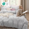 image:imageBedsure Duvet Cover Queen Size with Fitted Sheet  4 Pieces Prewashed Polyester Soft Bedding Set Includes 1 Duvet Cover 90x90 with Zipper Closure 2 Pillow Shams 1 Fitted Sheet Bright White04  Light Grey No Comforter