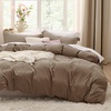 image:imageBedsure Duvet Cover Queen Size with Fitted Sheet  4 Pieces Prewashed Polyester Soft Bedding Set Includes 1 Duvet Cover 90x90 with Zipper Closure 2 Pillow Shams 1 Fitted Sheet Bright White02  Brown No Comforter