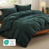 image:imageBedsure Duvet Cover Queen Size with Fitted Sheet  4 Pieces Prewashed Polyester Soft Bedding Set Includes 1 Duvet Cover 90x90 with Zipper Closure 2 Pillow Shams 1 Fitted Sheet Bright White01  Forest Green No Comforter