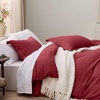 image:imageBedsure Duvet Cover Queen Size with Fitted Sheet  4 Pieces Prewashed Polyester Soft Bedding Set Includes 1 Duvet Cover 90x90 with Zipper Closure 2 Pillow Shams 1 Fitted Sheet Bright White22  Red No Comforter