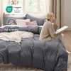 image:imageBedsure Duvet Cover Queen Size with Fitted Sheet  4 Pieces Prewashed Polyester Soft Bedding Set Includes 1 Duvet Cover 90x90 with Zipper Closure 2 Pillow Shams 1 Fitted Sheet Bright White04  Dark Grey No Comforter