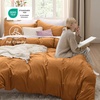 image:imageBedsure Duvet Cover Queen Size with Fitted Sheet  4 Pieces Prewashed Polyester Soft Bedding Set Includes 1 Duvet Cover 90x90 with Zipper Closure 2 Pillow Shams 1 Fitted Sheet Bright White08  Gold No Comforter