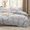 image:imageBedsure Duvet Cover Queen Size with Fitted Sheet  4 Pieces Prewashed Polyester Soft Bedding Set Includes 1 Duvet Cover 90x90 with Zipper Closure 2 Pillow Shams 1 Fitted Sheet Bright White04  Light Grey No Comforter