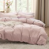 image:imageBedsure Duvet Cover Queen Size with Fitted Sheet  4 Pieces Prewashed Polyester Soft Bedding Set Includes 1 Duvet Cover 90x90 with Zipper Closure 2 Pillow Shams 1 Fitted Sheet Bright White01  Rose Pink No Comforter