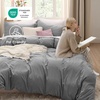 image:imageBedsure Duvet Cover Queen Size with Fitted Sheet  4 Pieces Prewashed Polyester Soft Bedding Set Includes 1 Duvet Cover 90x90 with Zipper Closure 2 Pillow Shams 1 Fitted Sheet Bright White04  Grey No Comforter