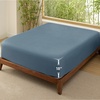 image:imageBedsure Queen Fitted Sheet Only 100 Rayon Derived from Bamboo Breathable amp Soft PureWoven Cooling Bottom Sheet for Hot Sleepers Deep Pocket Up to 18 with 4 Elastic Corner Straps BlackDusty Blue