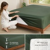 image:imageBedsure Queen Fitted Sheet Only 100 Rayon Derived from Bamboo Breathable amp Soft PureWoven Cooling Bottom Sheet for Hot Sleepers Deep Pocket Up to 18 with 4 Elastic Corner Straps BlackOlive Green