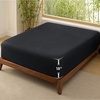 image:imageBedsure Queen Fitted Sheet Only 100 Rayon Derived from Bamboo Breathable amp Soft PureWoven Cooling Bottom Sheet for Hot Sleepers Deep Pocket Up to 18 with 4 Elastic Corner Straps BlackBlack
