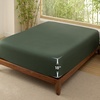 image:imageBedsure Queen Fitted Sheet Only 100 Rayon Derived from Bamboo Breathable amp Soft PureWoven Cooling Bottom Sheet for Hot Sleepers Deep Pocket Up to 18 with 4 Elastic Corner Straps BlackOlive Green