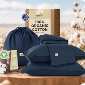image:imageBedsure 100 GOTS Certified Organic Cotton Sheets California King Sheet Sets 17 Deep Pocket Bedsheets with Corner Straps EcoFriendly Soft amp Luxury PureWoven Cotton Hotel Bedding 4PCS Navy06  Navy