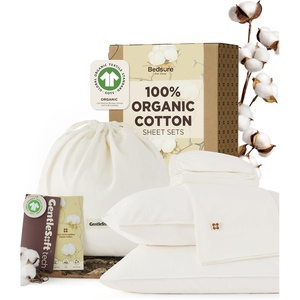 image:imageBedsure 100 GOTS Certified Organic Cotton Sheets California King Sheet Sets 17 Deep Pocket Bedsheets with Corner Straps EcoFriendly Soft amp Luxury PureWoven Cotton Hotel Bedding 4PCS Navy02  Ivory