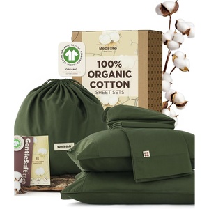 image:imageBedsure 100 GOTS Certified Organic Cotton Sheets California King Sheet Sets 17 Deep Pocket Bedsheets with Corner Straps EcoFriendly Soft amp Luxury PureWoven Cotton Hotel Bedding 4PCS Navy05  Olive Green