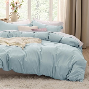 image:imageBedsure Duvet Cover Queen Size with Fitted Sheet  4 Pieces Prewashed Polyester Soft Bedding Set Includes 1 Duvet Cover 90x90 with Zipper Closure 2 Pillow Shams 1 Fitted Sheet Bright White05  Baby Blue
